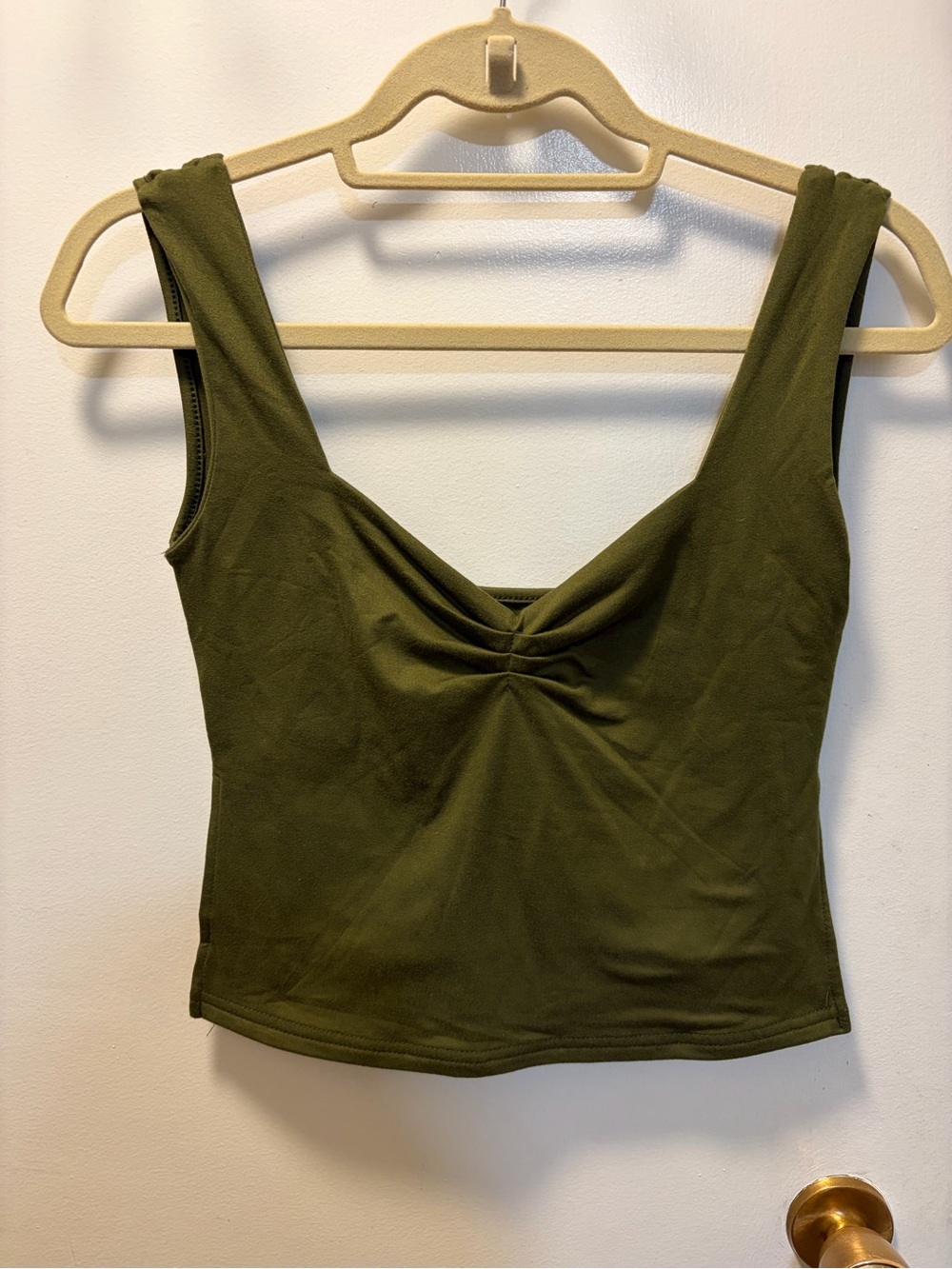 Olive Green Ruched Front Tank Top - Women